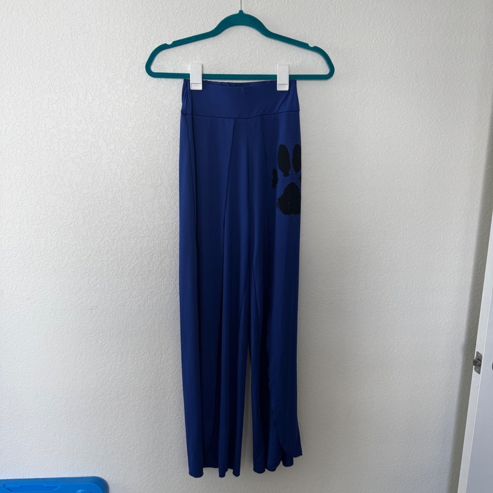 Wide Leg Blue Palazzo Pants with Paw Print Bohemian Lounge Pants